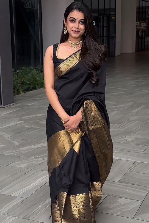 Load image into Gallery viewer, Appealing Black Soft Silk Saree With Prominent Blouse Piece
