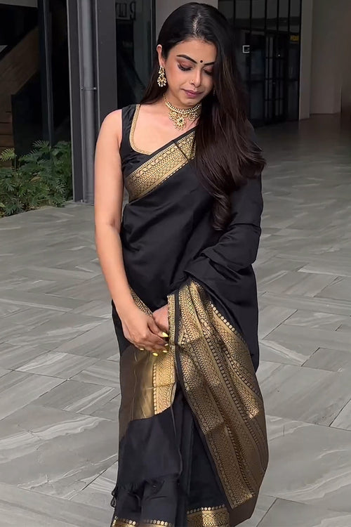 Load image into Gallery viewer, Appealing Black Soft Silk Saree With Prominent Blouse Piece
