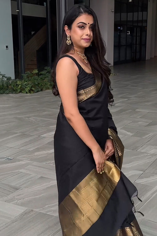 Load image into Gallery viewer, Appealing Black Soft Silk Saree With Prominent Blouse Piece
