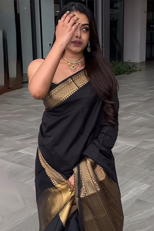 Load image into Gallery viewer, Appealing Black Soft Silk Saree With Prominent Blouse Piece
