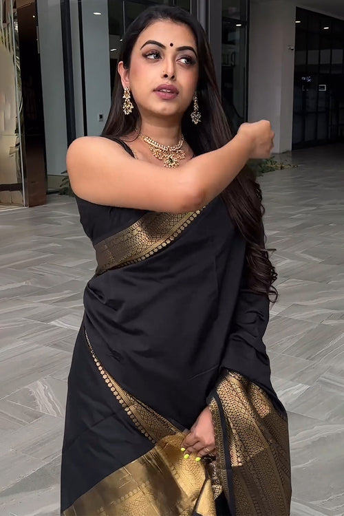 Load image into Gallery viewer, Appealing Black Soft Silk Saree With Prominent Blouse Piece
