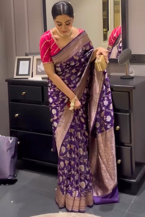 Load image into Gallery viewer, Invaluable Purple Soft Silk Saree With Designer Blouse Piece
