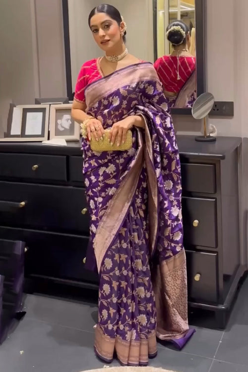 Load image into Gallery viewer, Invaluable Purple Soft Silk Saree With Designer Blouse Piece
