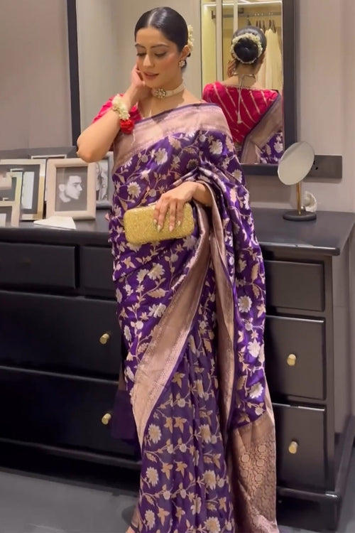 Load image into Gallery viewer, Invaluable Purple Soft Silk Saree With Designer Blouse Piece
