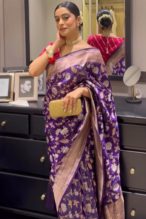 Load image into Gallery viewer, Invaluable Purple Soft Silk Saree With Designer Blouse Piece
