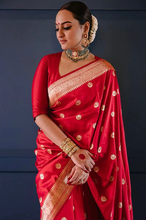 Load image into Gallery viewer, Staring Red Soft Silk Saree With Delightful Blouse Piece
