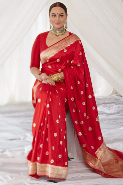 Load image into Gallery viewer, Staring Red Soft Silk Saree With Delightful Blouse Piece
