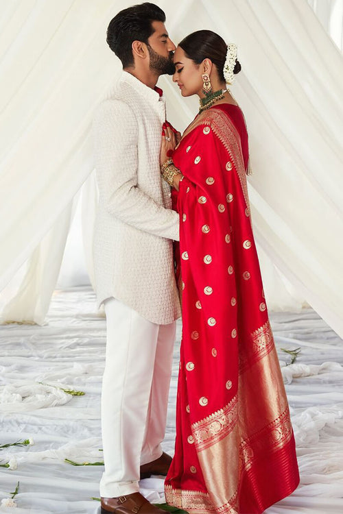 Load image into Gallery viewer, Staring Red Soft Silk Saree With Delightful Blouse Piece
