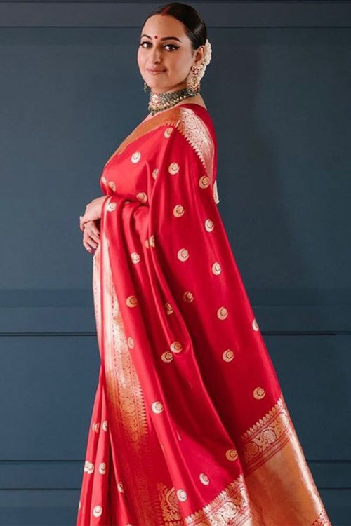 Load image into Gallery viewer, Staring Red Soft Silk Saree With Delightful Blouse Piece
