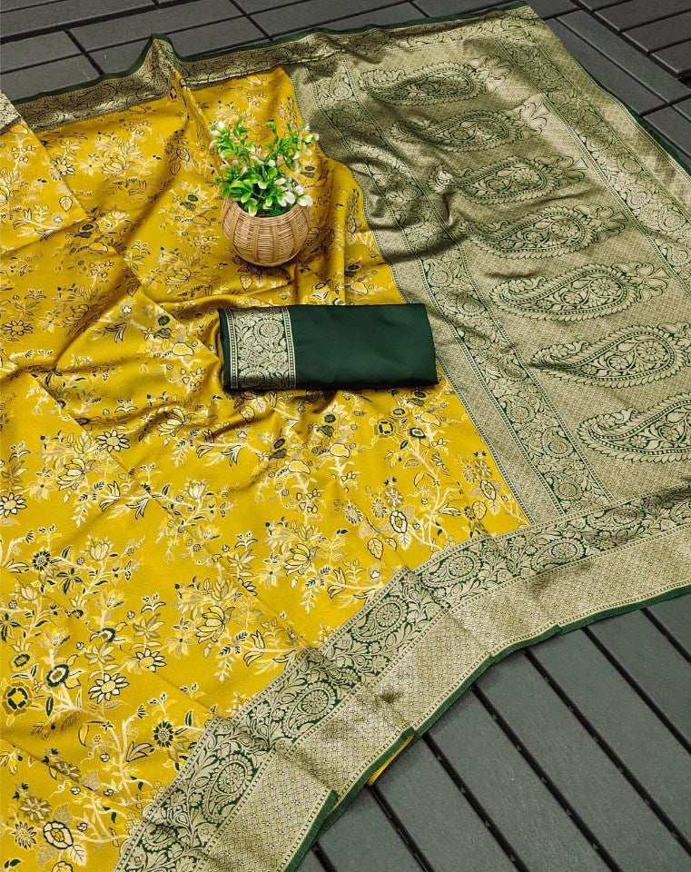 Desiring Yellow Soft Silk Saree With Blissful Blouse Piece