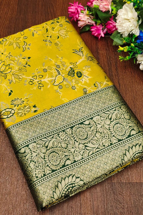 Load image into Gallery viewer, Desiring Yellow Soft Silk Saree With Blissful Blouse Piece
