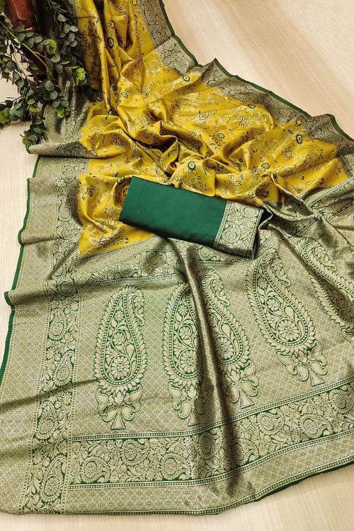 Load image into Gallery viewer, Desiring Yellow Soft Silk Saree With Blissful Blouse Piece
