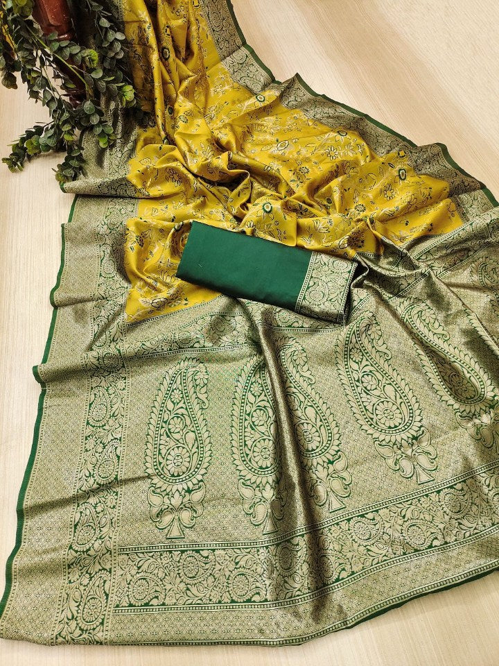 Desiring Yellow Soft Silk Saree With Blissful Blouse Piece