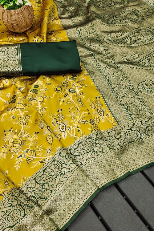 Load image into Gallery viewer, Desiring Yellow Soft Silk Saree With Blissful Blouse Piece
