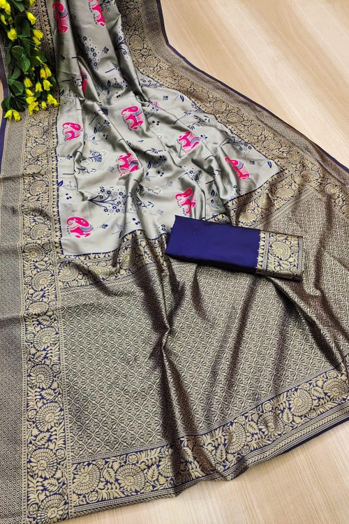 Load image into Gallery viewer, Innovative Grey Soft Silk Saree With Alluring Blouse Piece
