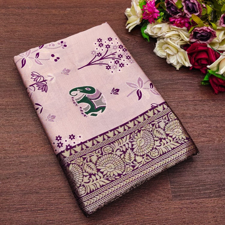 Deserving Lavender Soft Silk Saree With Ravishing Blouse Piece