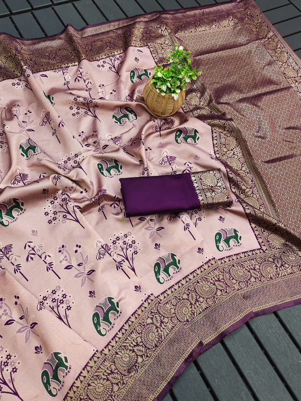 Deserving Lavender Soft Silk Saree With Ravishing Blouse Piece