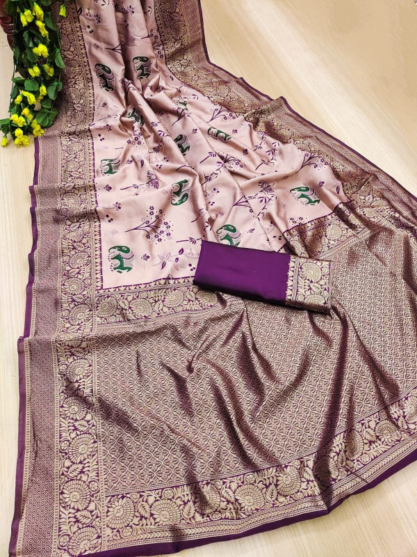 Deserving Lavender Soft Silk Saree With Ravishing Blouse Piece