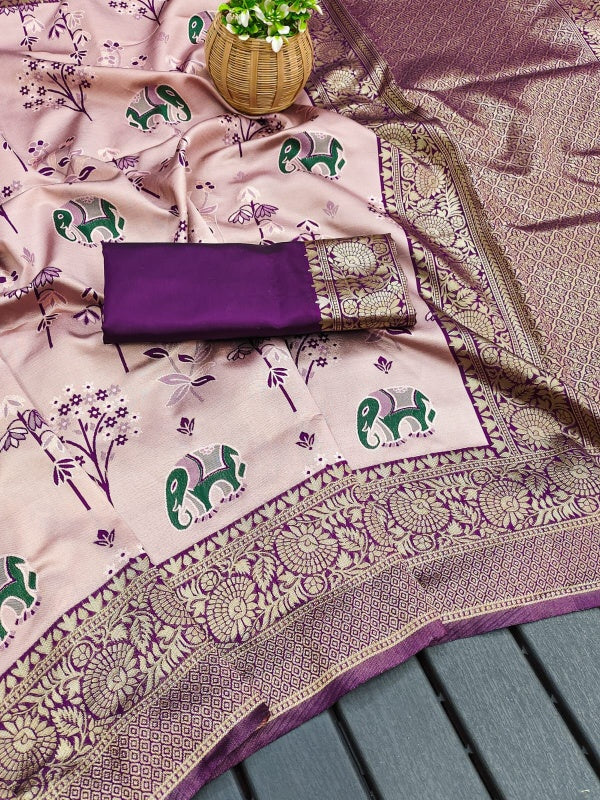 Deserving Lavender Soft Silk Saree With Ravishing Blouse Piece