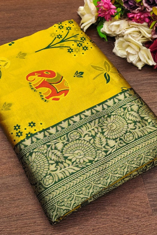 Load image into Gallery viewer, Flamboyant Yellow Soft Silk Saree With Twirling Blouse Piece
