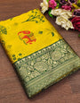 Flamboyant Yellow Soft Silk Saree With Twirling Blouse Piece