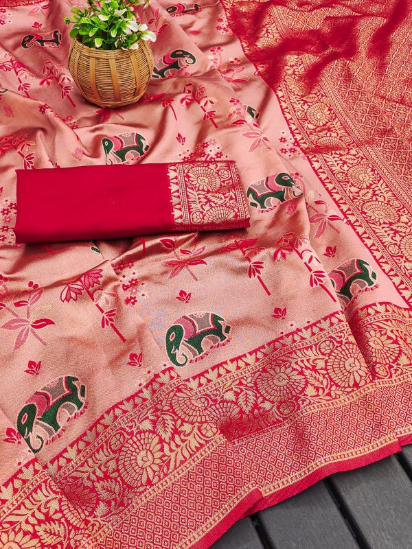 Ideal Pink Soft Silk Saree With Divine Blouse Piece