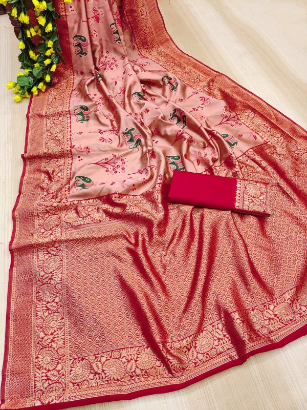 Ideal Pink Soft Silk Saree With Divine Blouse Piece