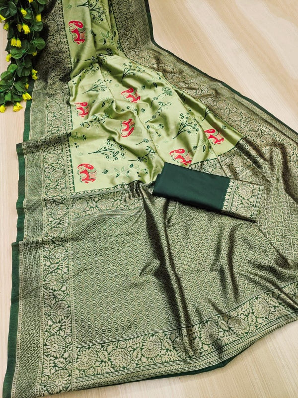 Desultory Pista Soft Silk Saree With Epiphany Blouse Piece