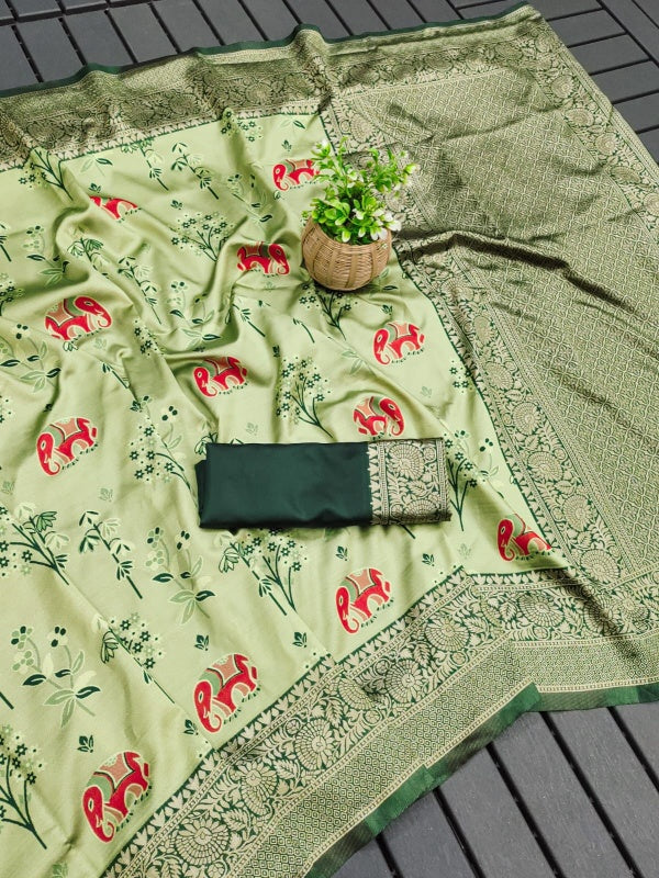 Desultory Pista Soft Silk Saree With Epiphany Blouse Piece