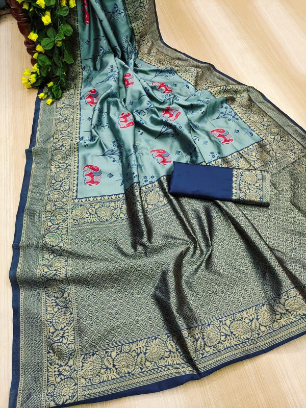 Scintilla Sky Soft Silk Saree With Vestigial Blouse Piece