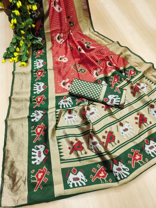 Pretty Red Soft Silk Saree With Surpassing Blouse Piece