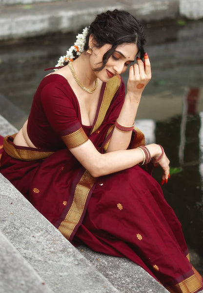 Blooming Maroon Soft Silk Saree With Vivacious Blouse Piece