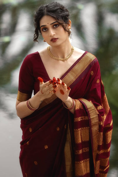 Blooming Maroon Soft Silk Saree With Vivacious Blouse Piece