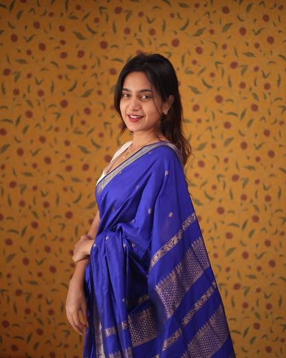 Staggering Royal Blue Soft Silk Saree With Fragrant Blouse Piece