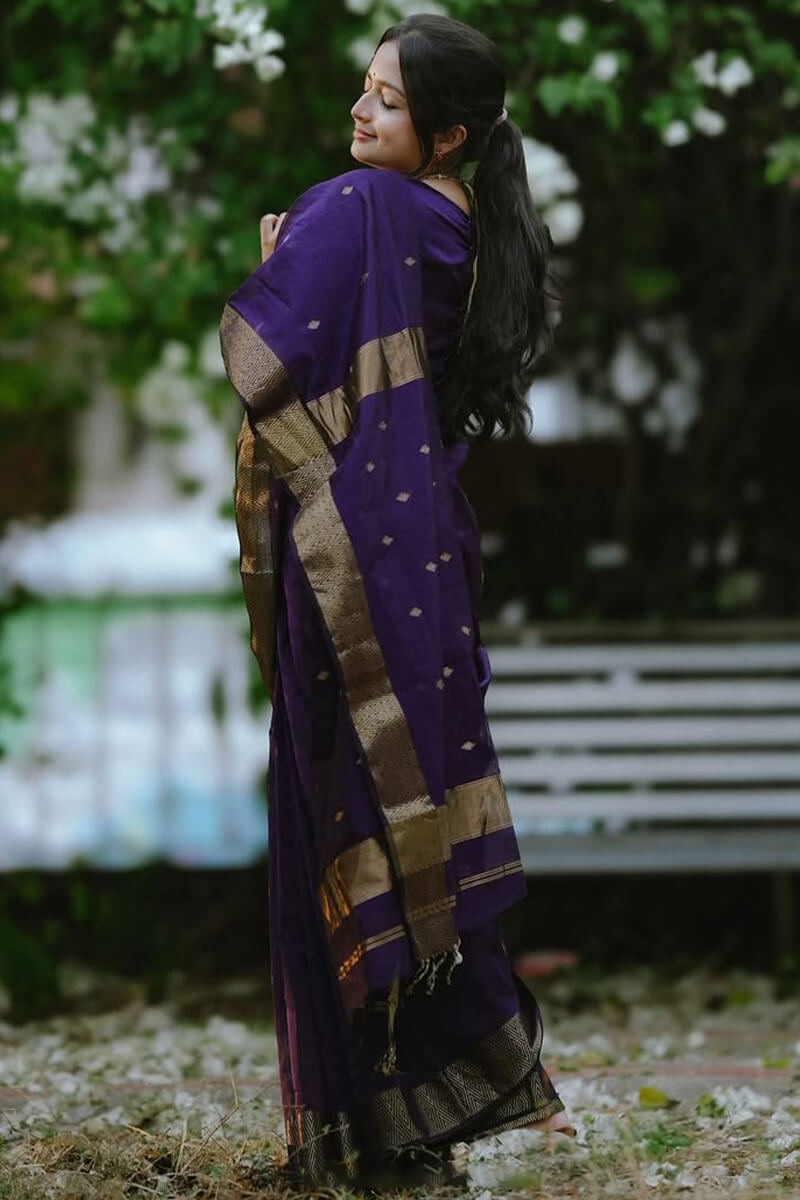 Opulent Purple Cotton Silk Saree With Radiant Blouse Piece