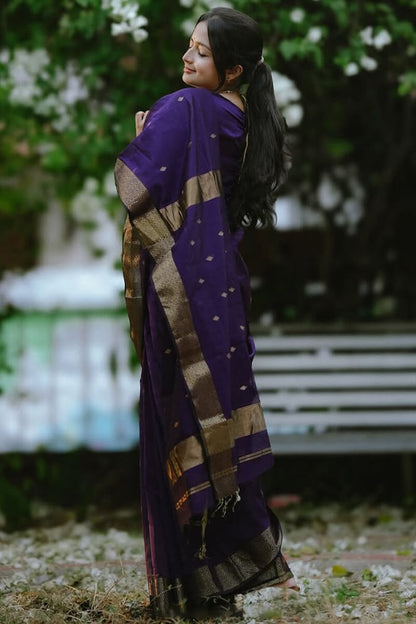 Opulent Purple Cotton Silk Saree With Radiant Blouse Piece