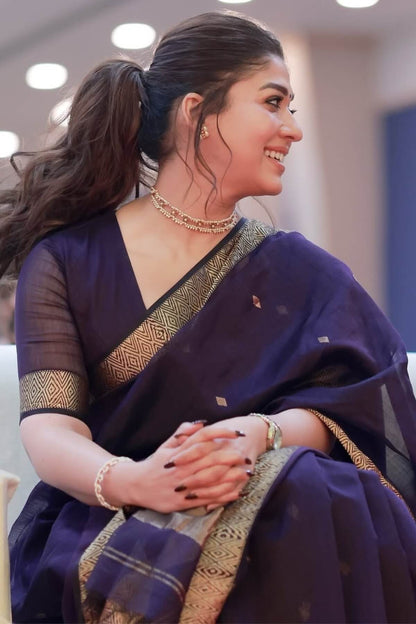 Bollywood Style Purple Cotton Silk Saree With Majestic Blouse Piece