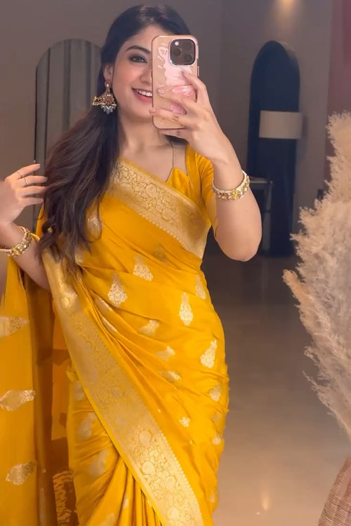 Load image into Gallery viewer, Extraordinary Yellow Soft Silk Saree With Glowing Blouse Piece
