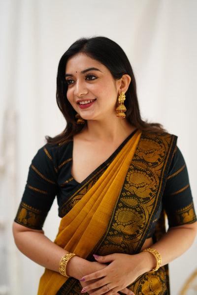 Snazzy Mustard Soft Silk Saree With Engaging Blouse Piece