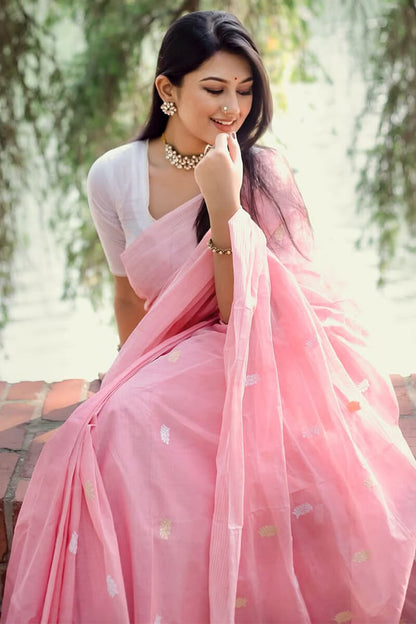 Vestigial Pink Cotton Silk Saree With Mellifluous Blouse Piece