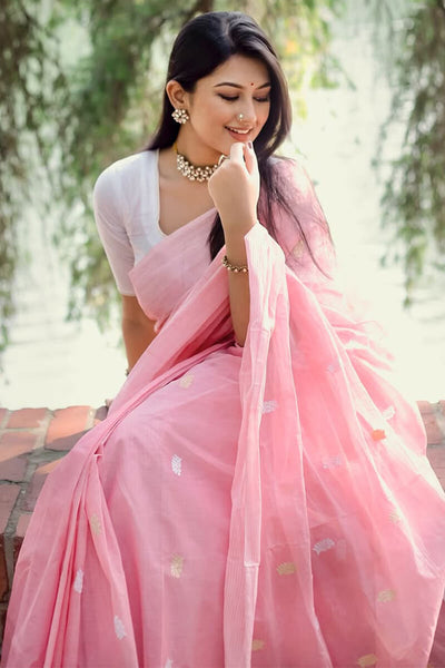 Vestigial Pink Cotton Silk Saree With Mellifluous Blouse Piece
