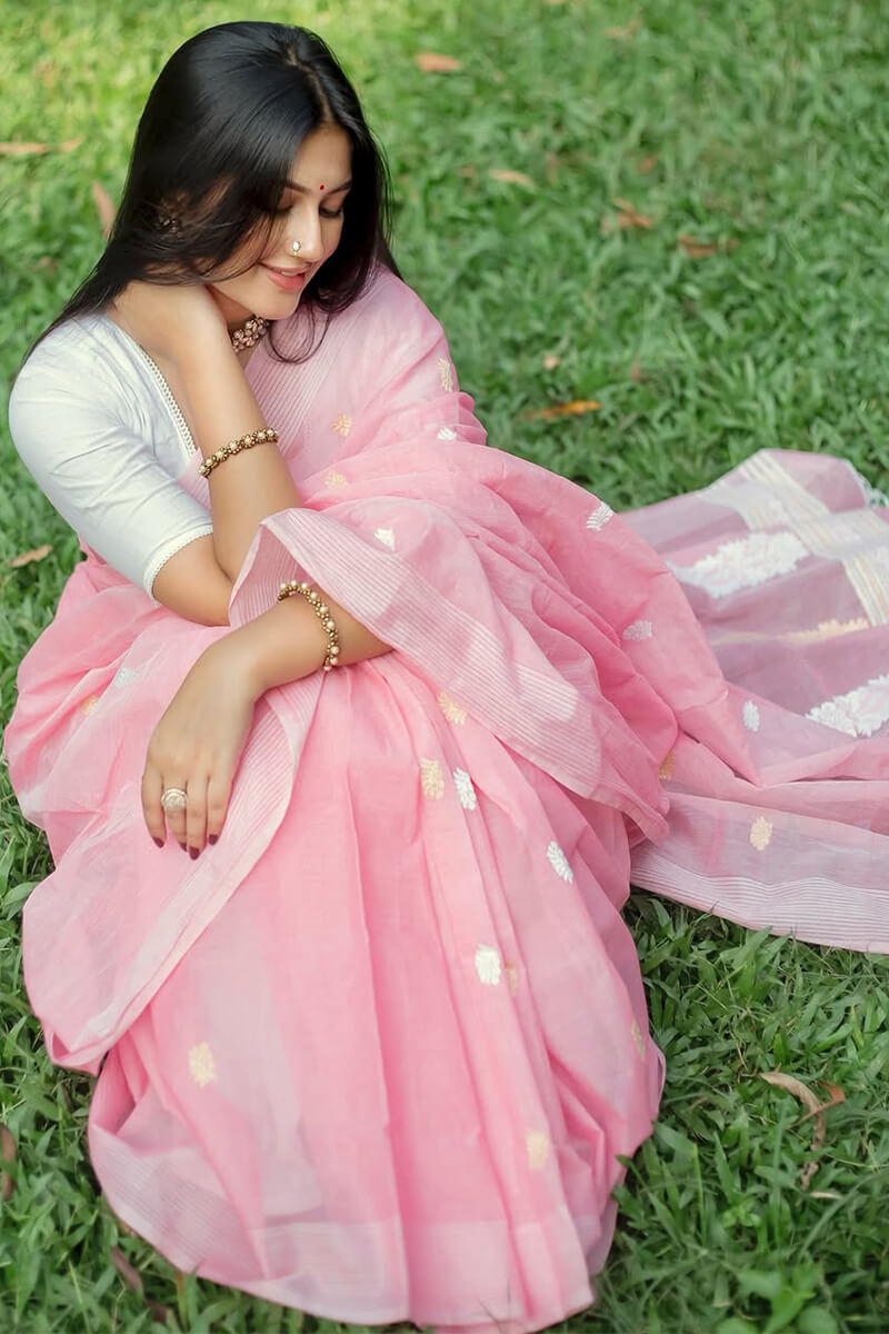 Vestigial Pink Cotton Silk Saree With Mellifluous Blouse Piece