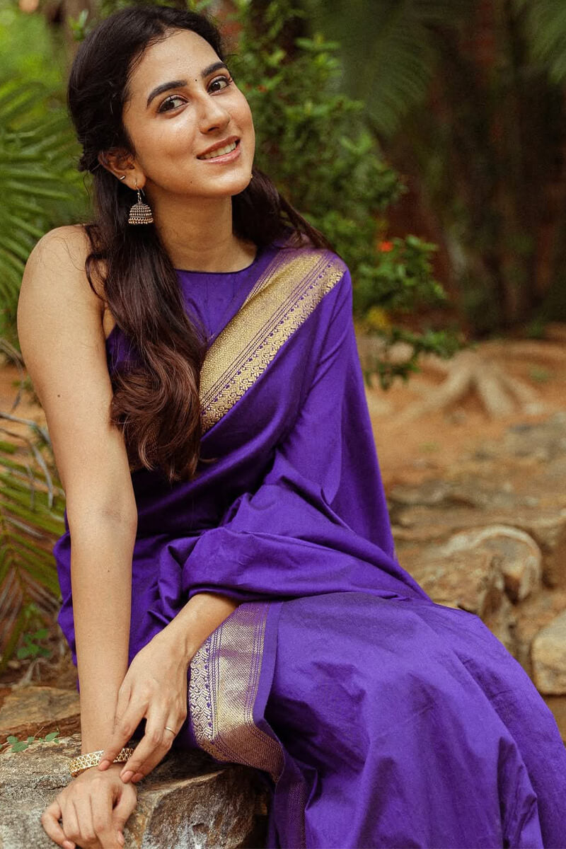 Flamboyant Purple Soft Silk Saree With Ethnic Blouse Piece