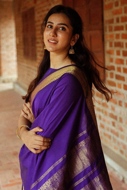 Flamboyant Purple Soft Silk Saree With Ethnic Blouse Piece
