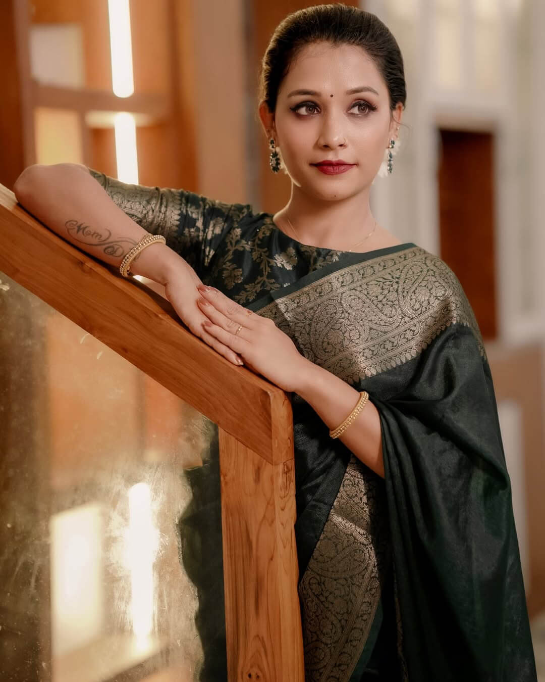 Luxuriant Dark Green Soft Silk Saree With Allure Blouse Piece