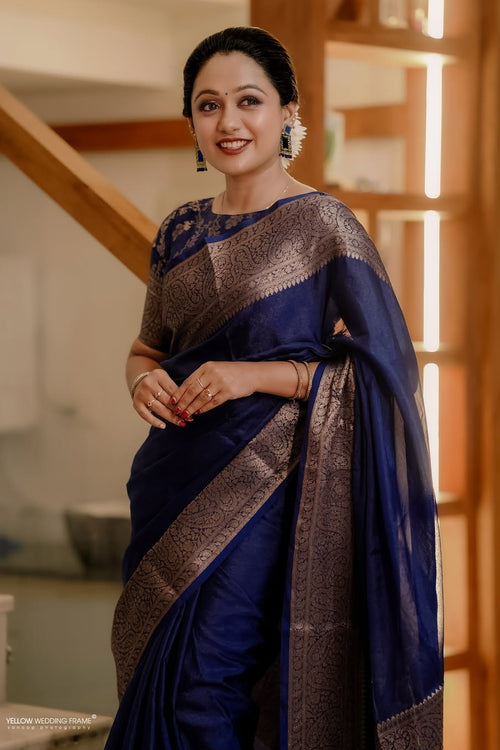 Load image into Gallery viewer, Felicitous Navy Blue Soft Silk Saree With Pretty Blouse Piece
