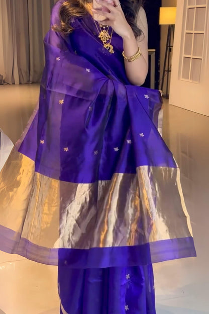 Ratatouille Royal Blue Soft Silk Saree With Wonderful Blouse Piece