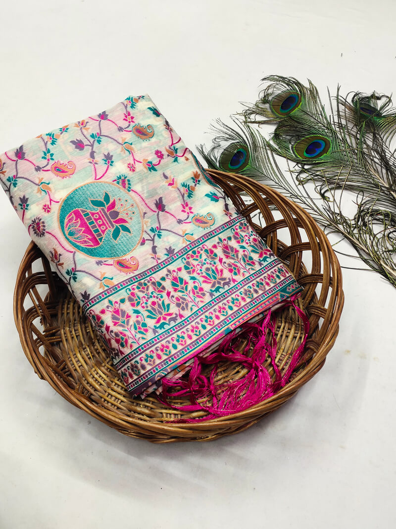 Susurrous Beige Pashmina Saree With Phenomenal Blouse Piece