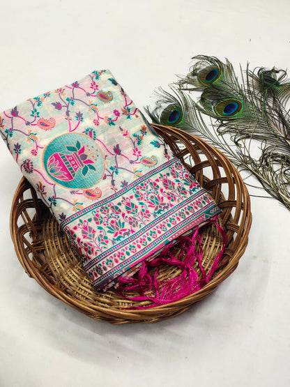 Susurrous Beige Pashmina Saree With Phenomenal Blouse Piece