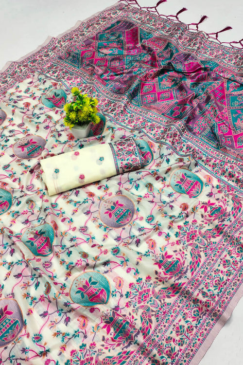 Load image into Gallery viewer, Susurrous Beige Pashmina Saree With Phenomenal Blouse Piece
